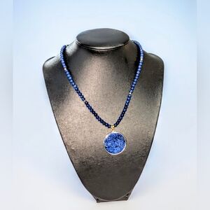 Hand Crafted Royal Blue Lapis Lazuli Necklace with Golden Accents 16"